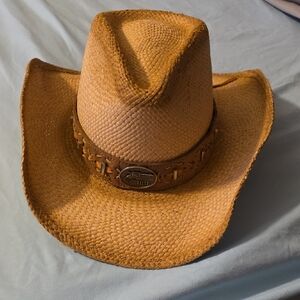 Tan Straw Cowboy Hat with Decorative Band